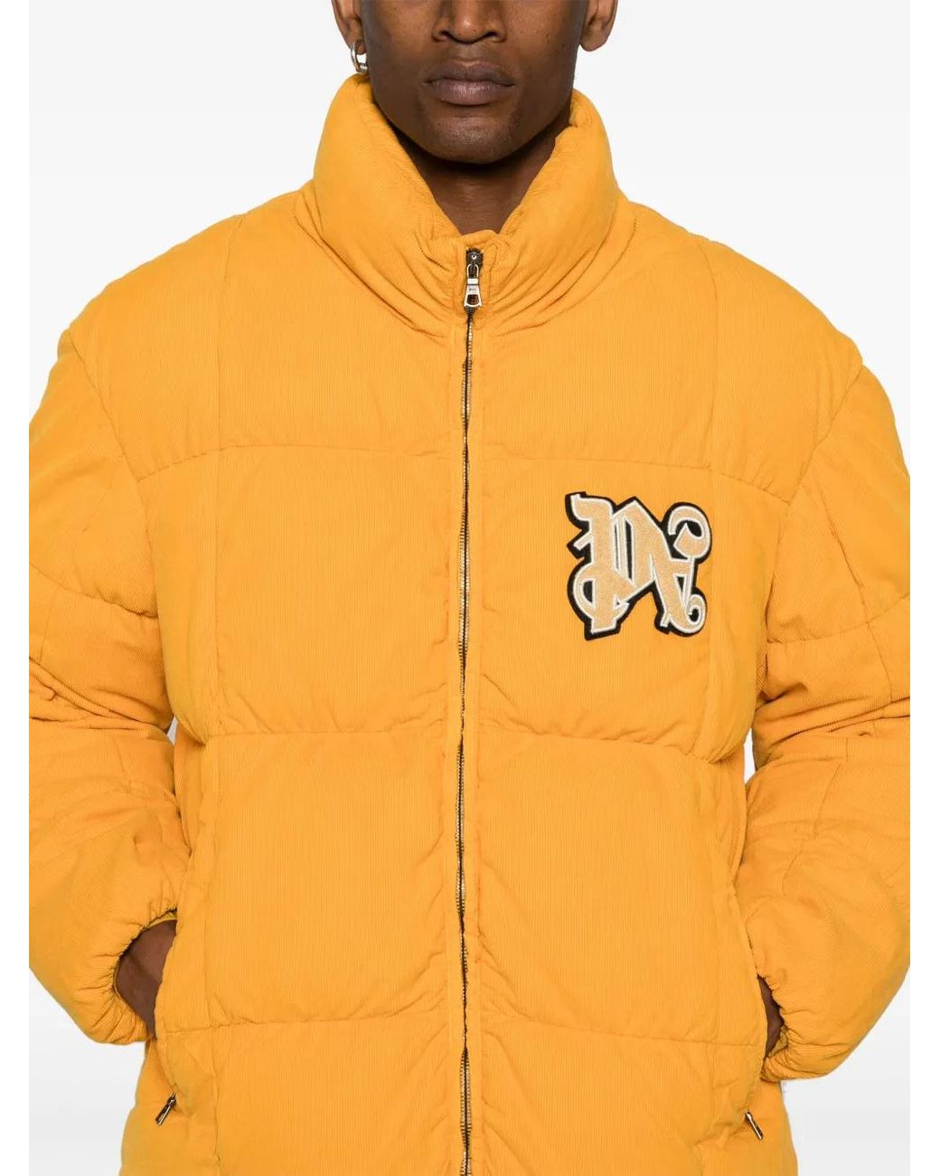 Palm Angels Orange Doudoune En Velours Côtelé À Patch Logo for men