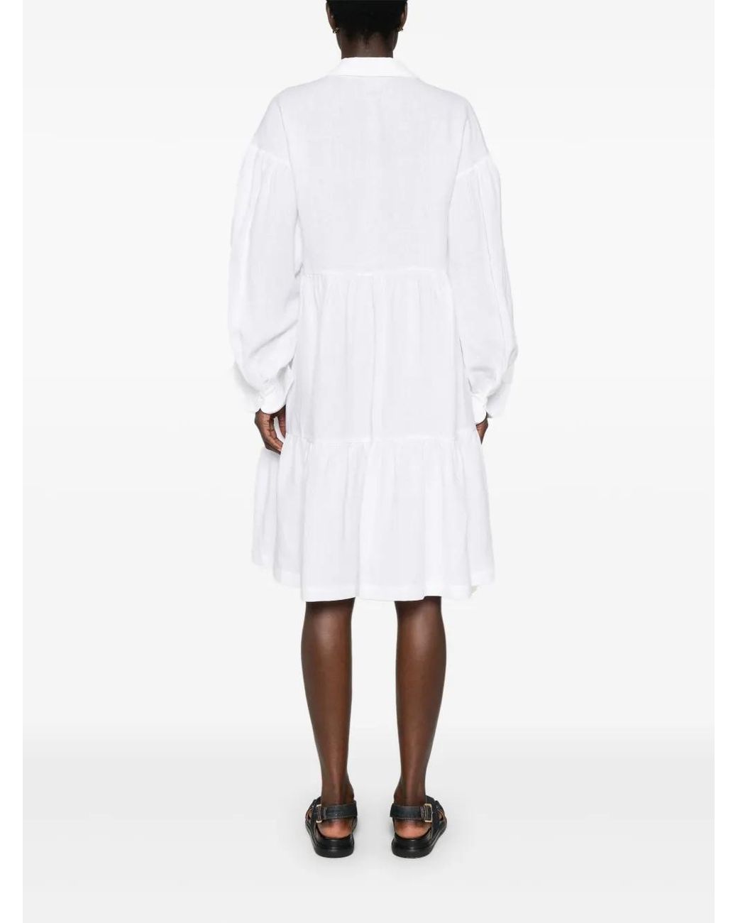 Eleventy White Tiered Linen Mini Dress