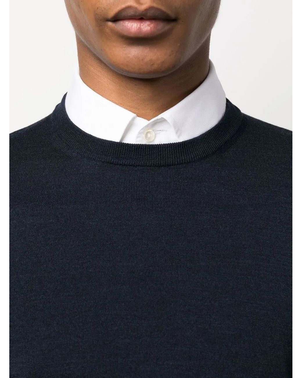 Zanone Blue Crew-Neck Wool-Blend Sweater for men