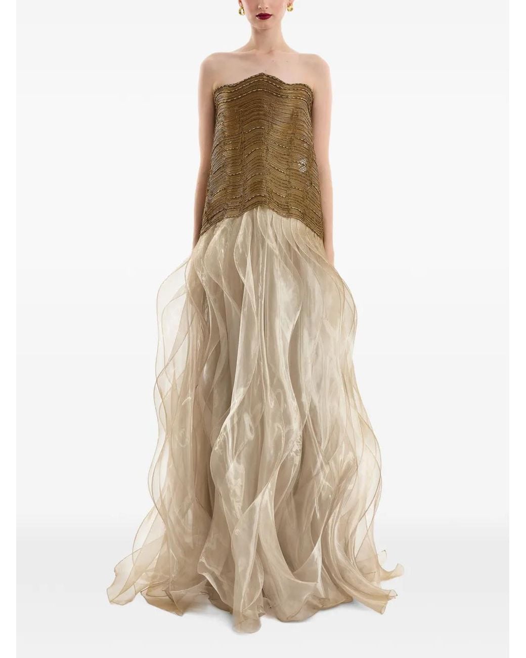 Gemy Maalouf Natural Beaded Strapless Gown