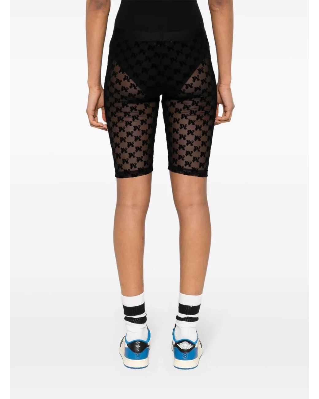 Palm Angels Gray Flocked-Logo Mesh Cycling Shorts
