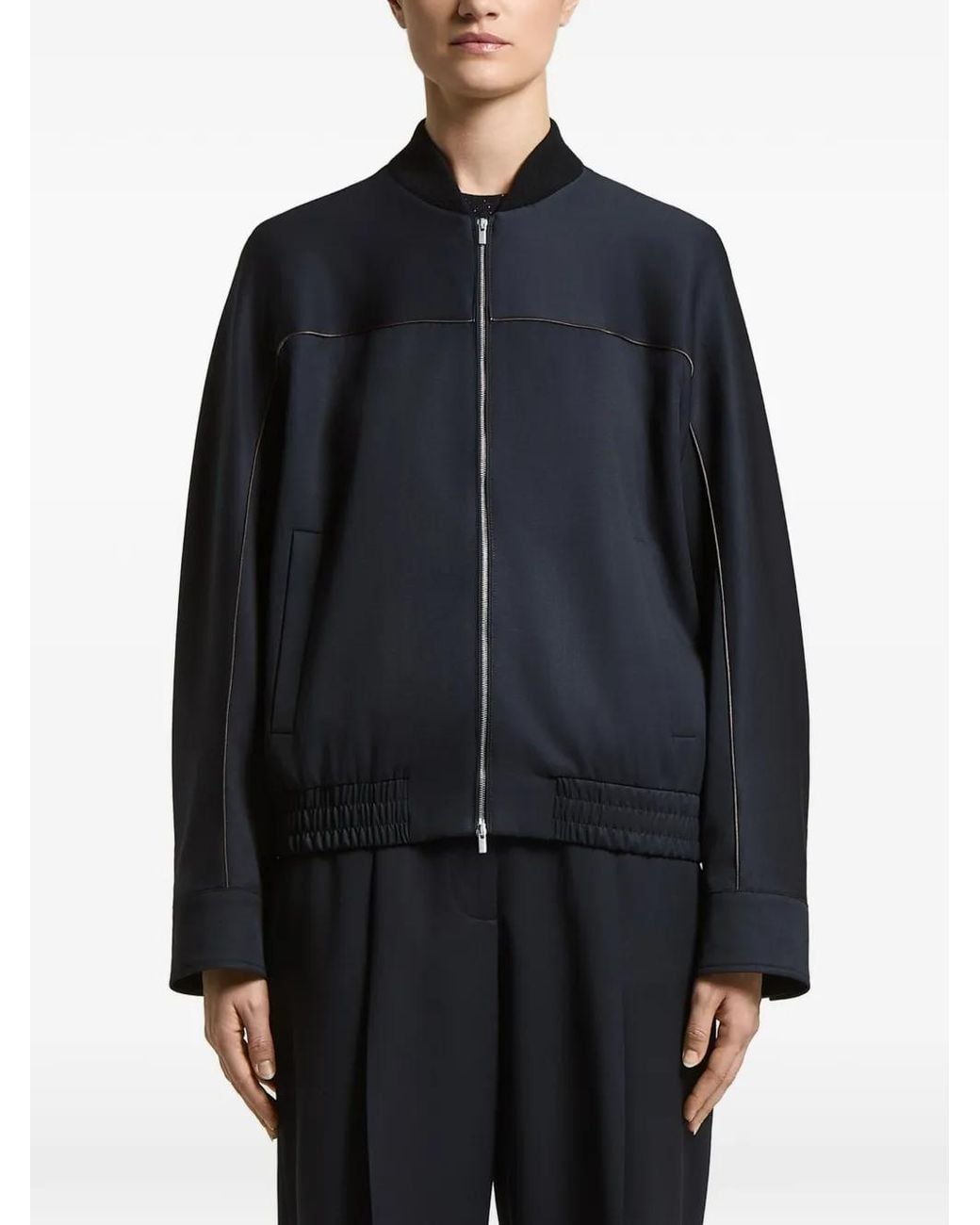 Peserico Blue Piped-Trim Elasticated-Hem Jacket