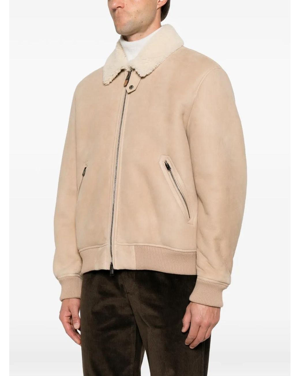Canali Natural Shearling-Collar Leather Jacket for men