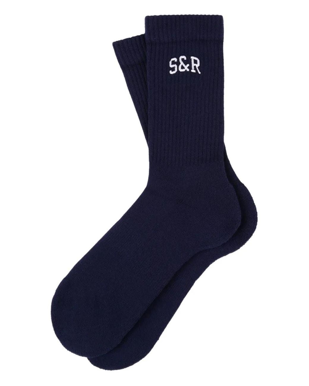 Sporty & Rich Blue Ribbed Logo Socks