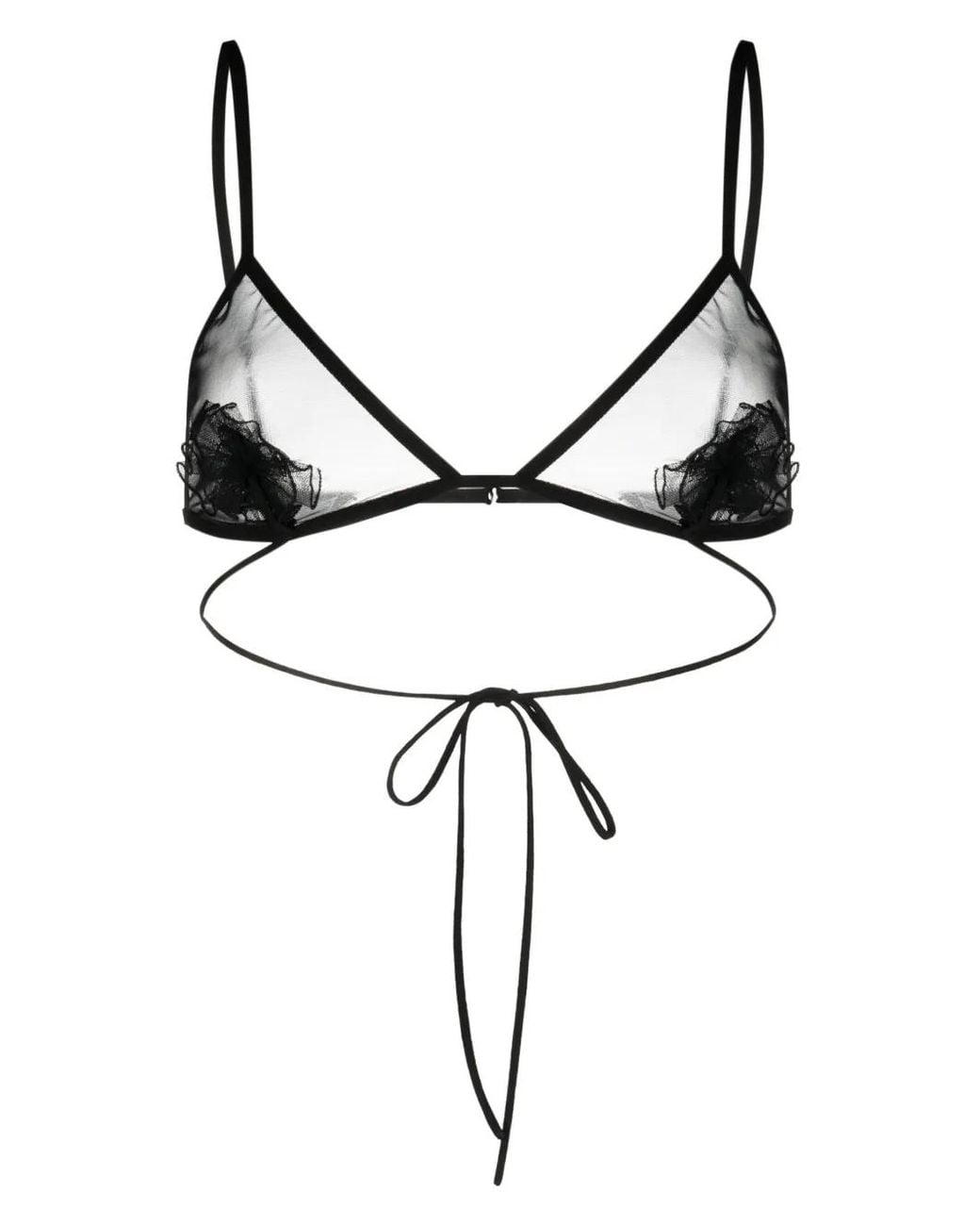 Nensi Dojaka Black Flower-Appliqué Triangle Bra