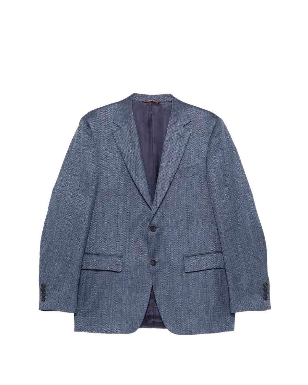 Canali Blue Patterned Notched Lapel Jacket for men