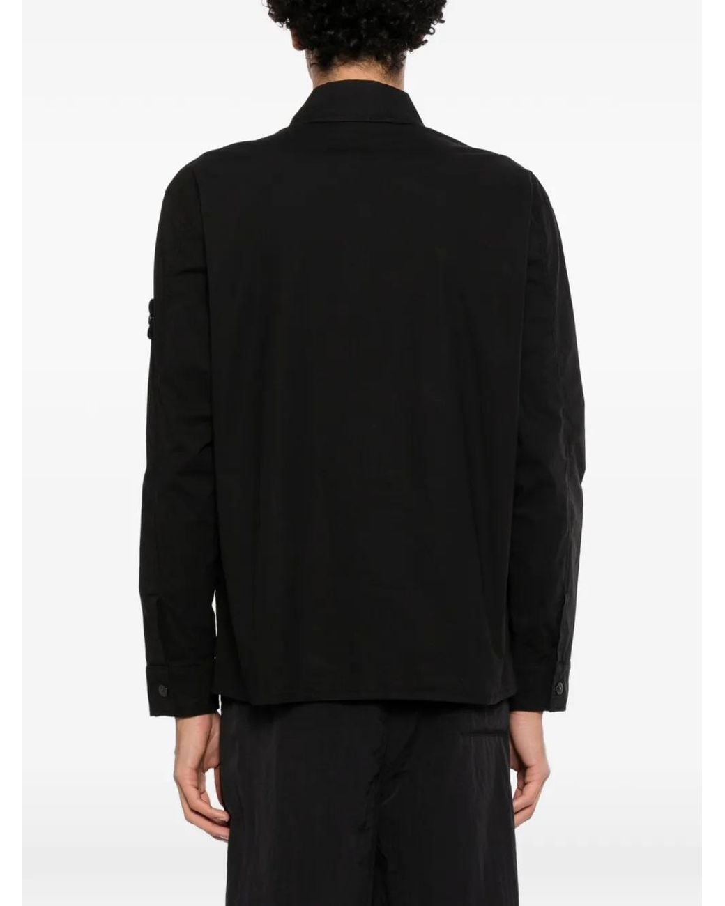 Stone Island Black Surchemise À Patch Logo Et À Poches for men