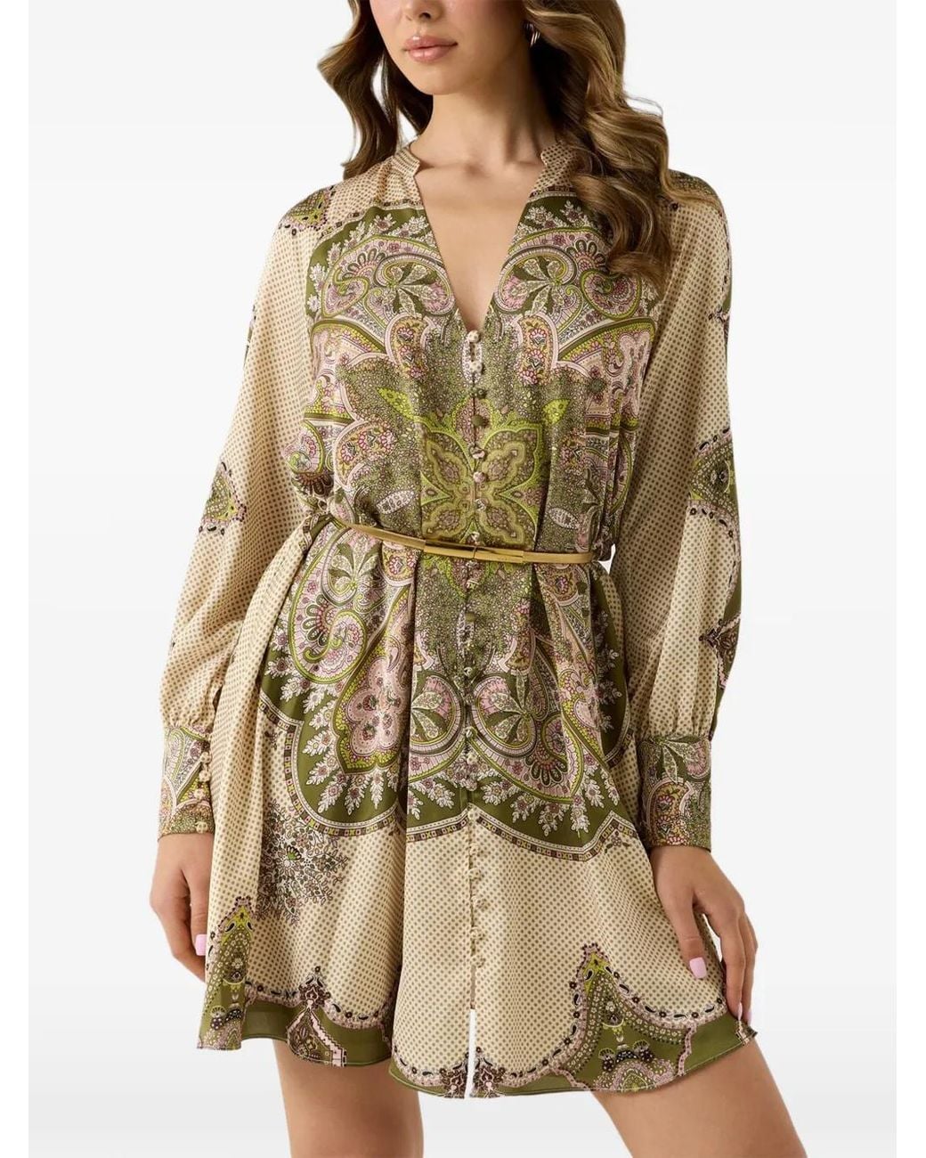 Guess Natural Marciano Paisley-Print Belted Dress