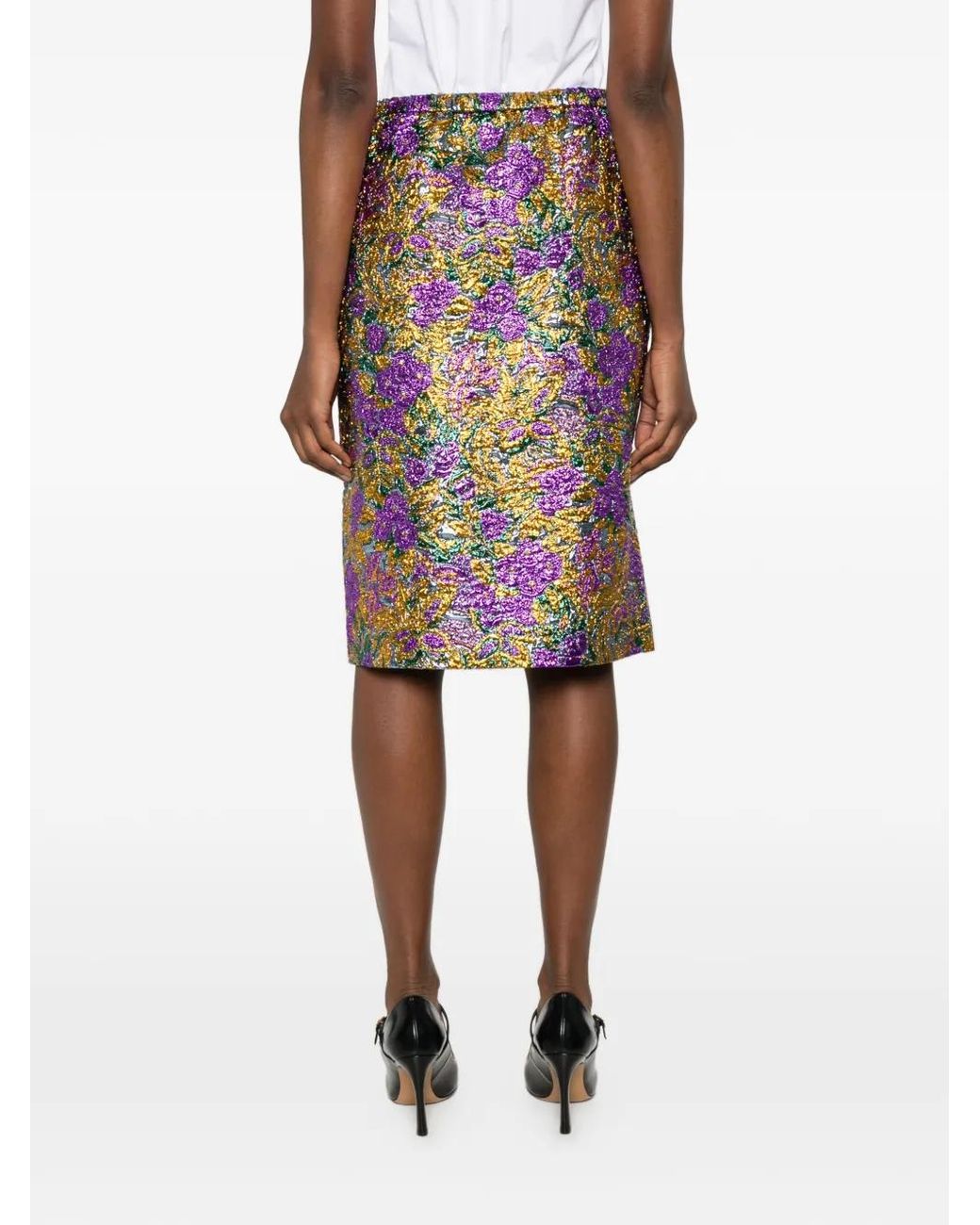 N°21 Purple Floral-Print Front-Slit Skirt