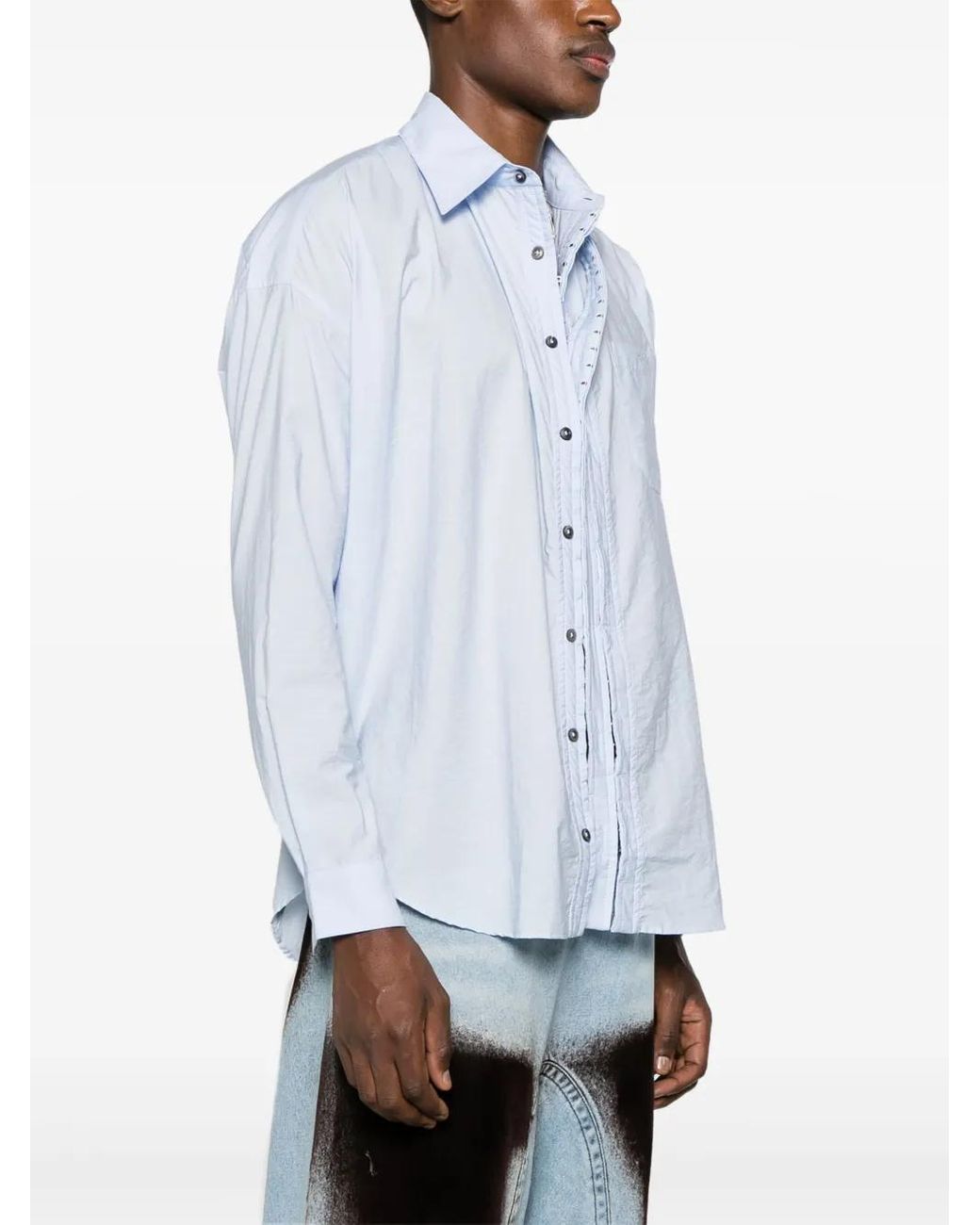 Y. Project Blue Asymmetric Cotton-Blend Shirt