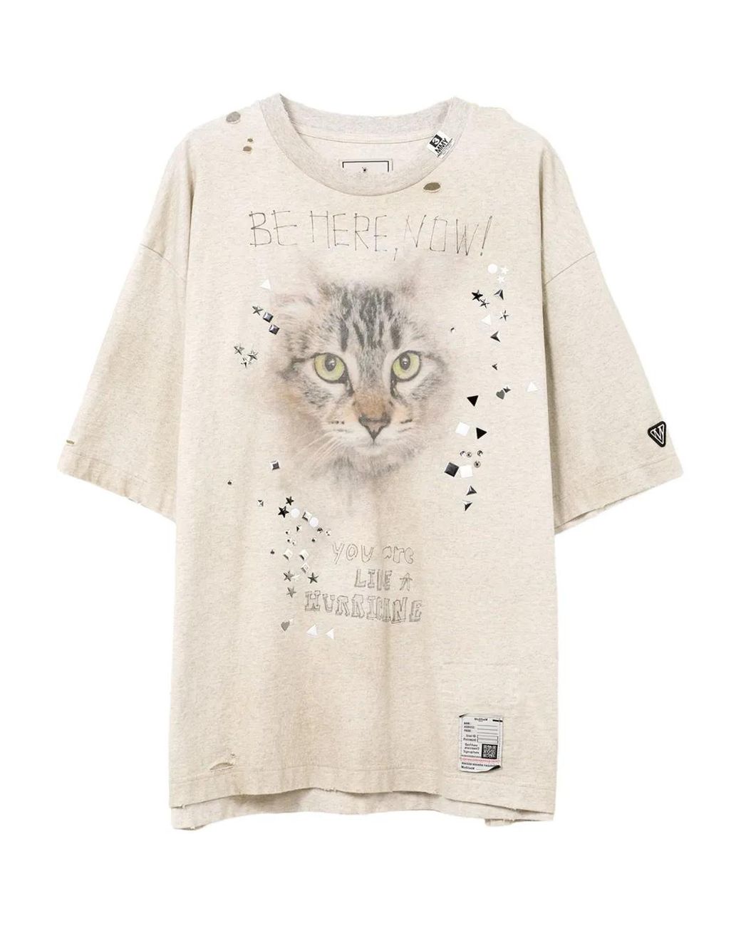 Maison Mihara Yasuhiro White Cat-Print Distressed T-Shirt for men