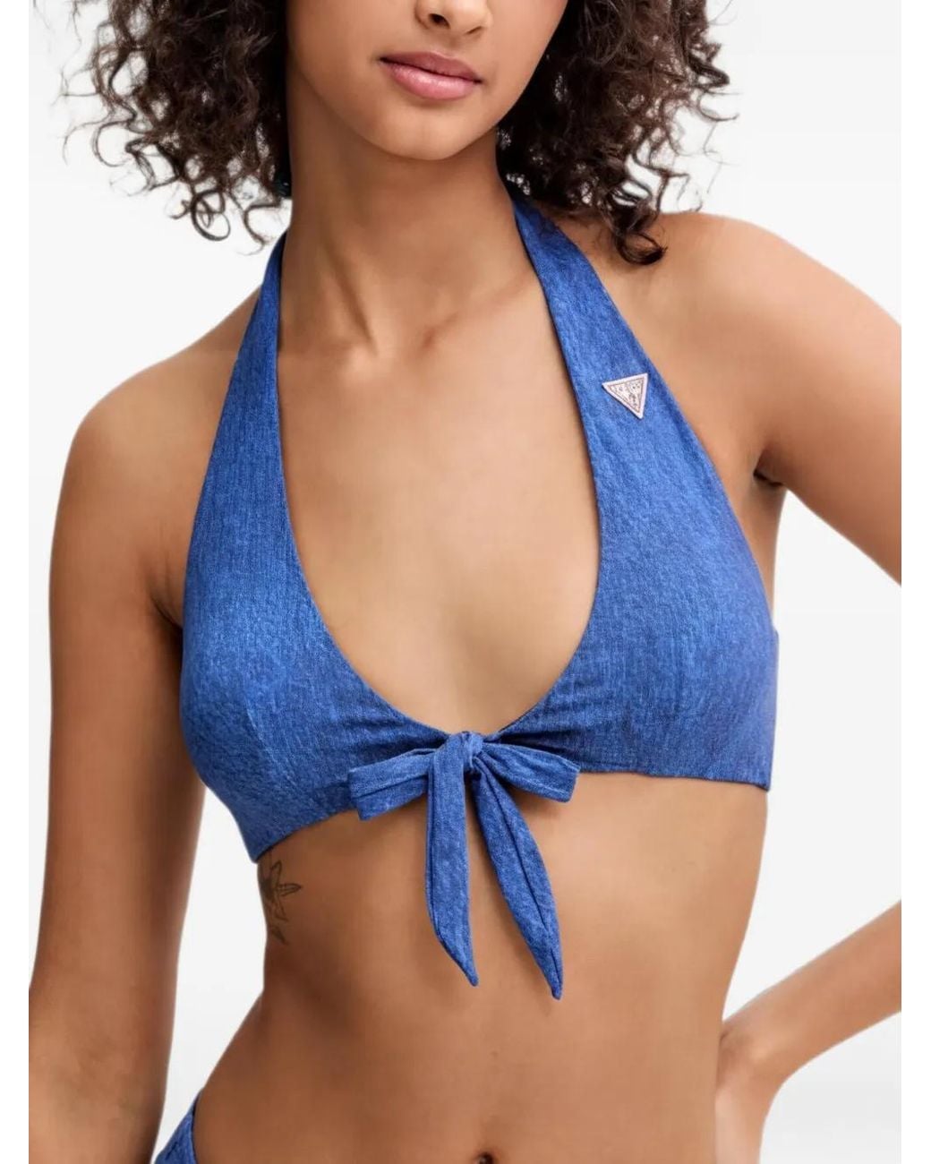 Guess Blue Haut De Bikini À Dos Nu Et Plaque Logo