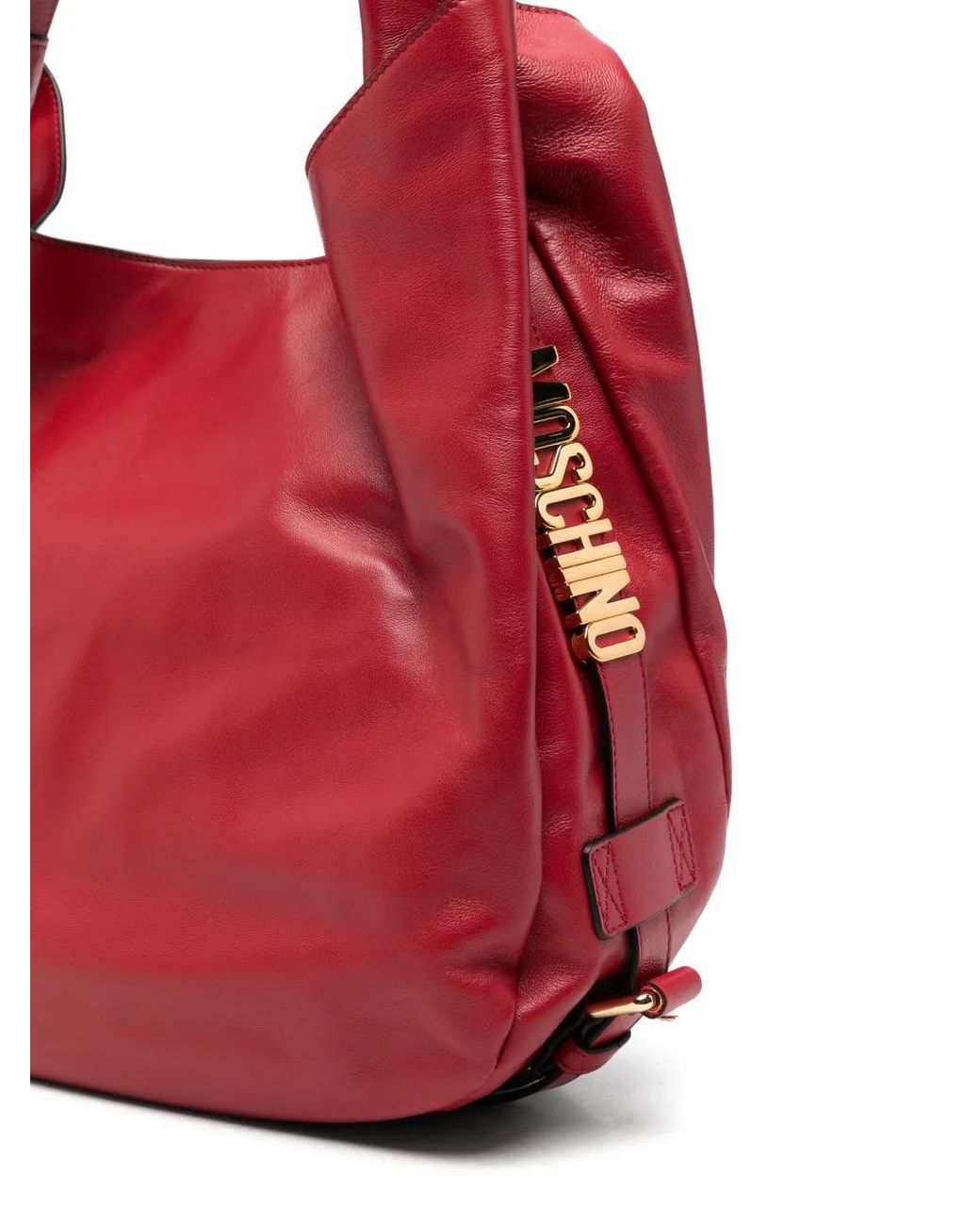 Moschino Red Handle Me Logo-Plaque Leather Tote Bag
