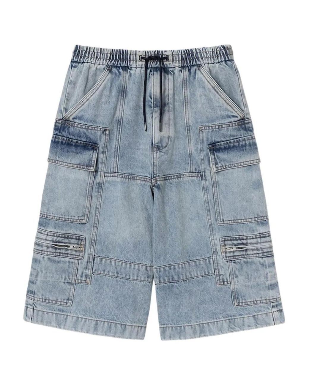 Juun.J Blue Drawstring Denim Cargo Shorts for men
