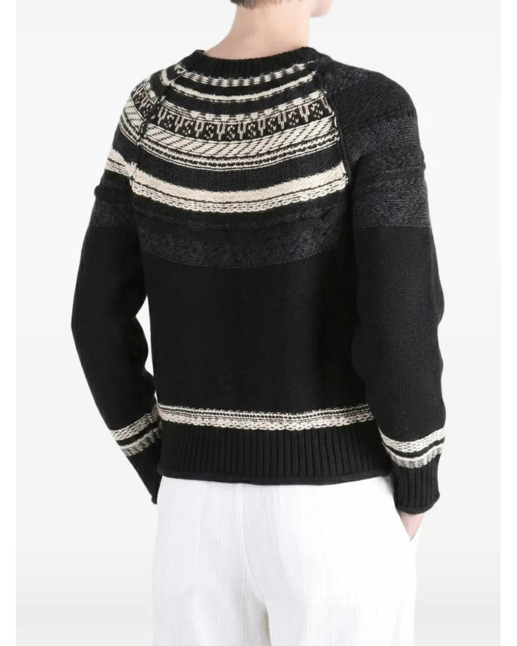 Y's Yohji Yamamoto Black Fair-Isle Raglan-Sleeve Cardigan