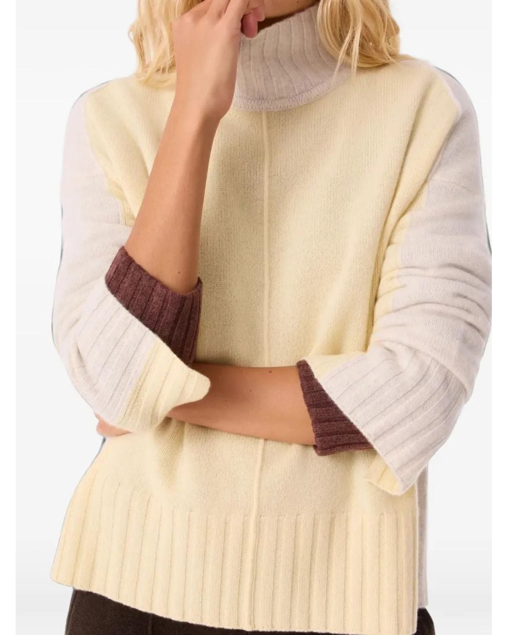 Kujten Natural Angel Two-Tone Ribbed-Trim Sweater