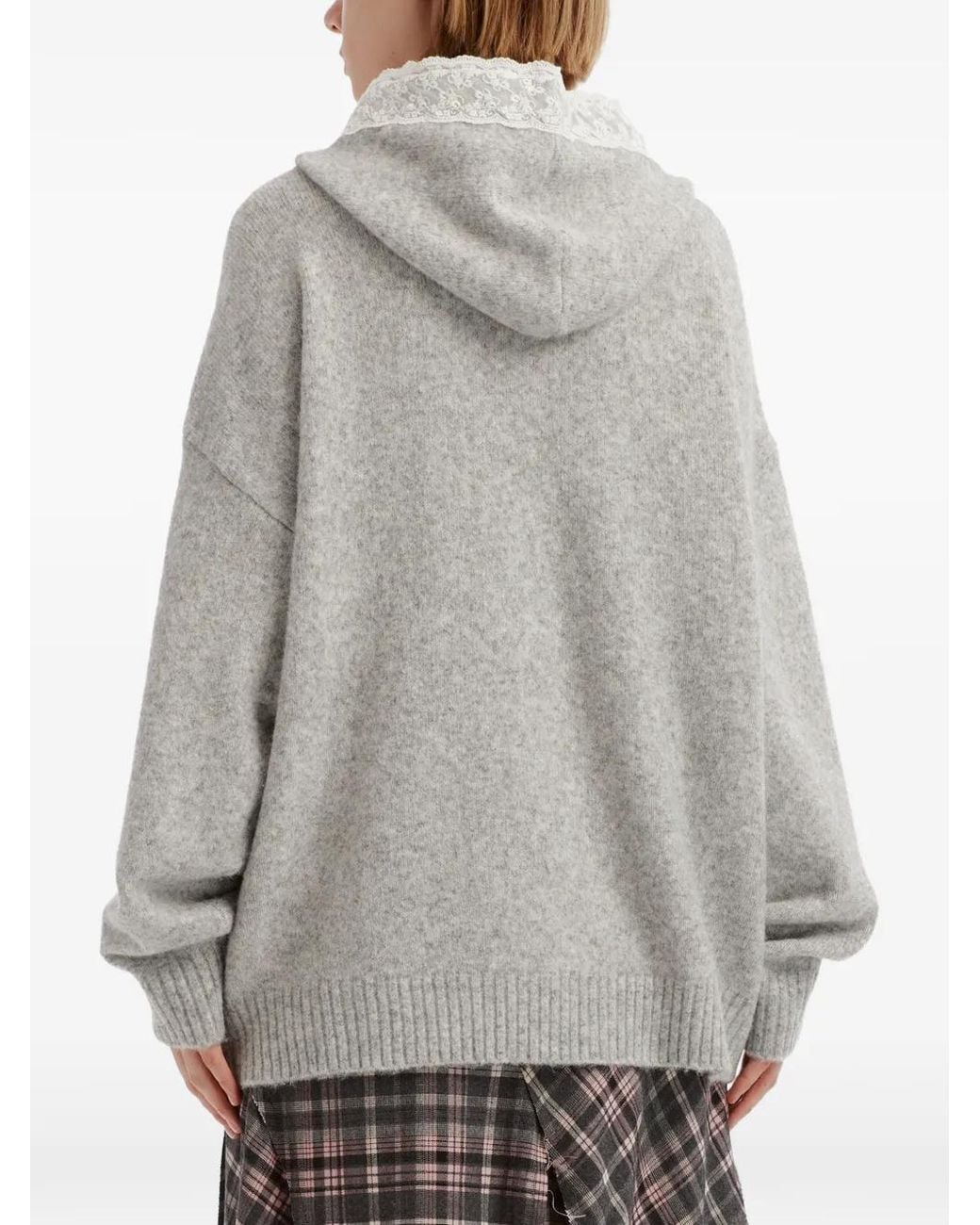 B+ AB Gray Lace-Trim Zip-Up Hoodie