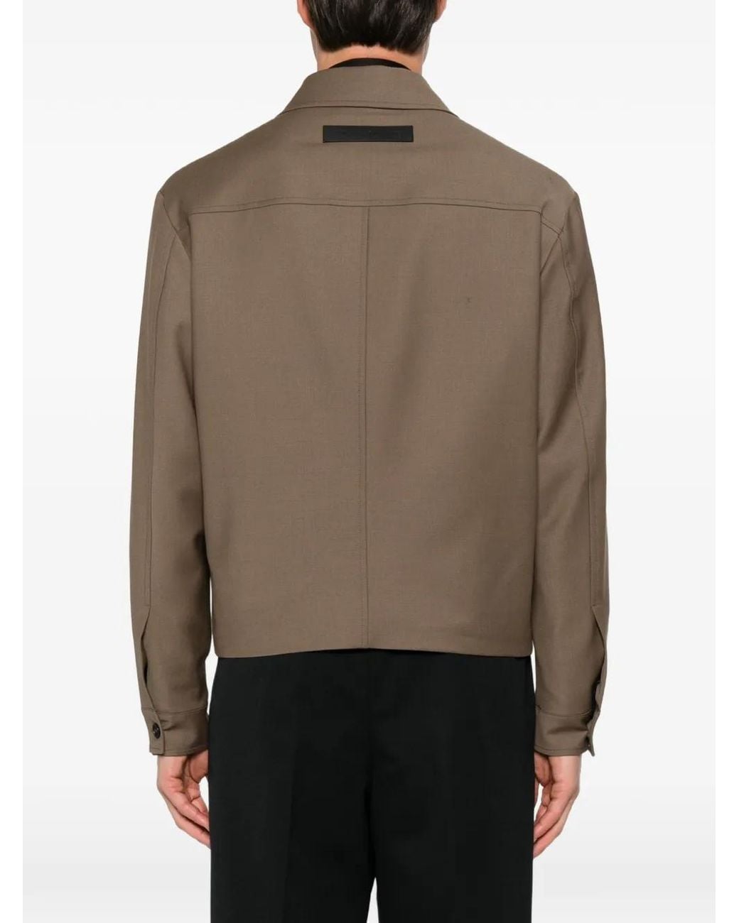 Low Brand Brown Pleated Button-Up Jacket for men