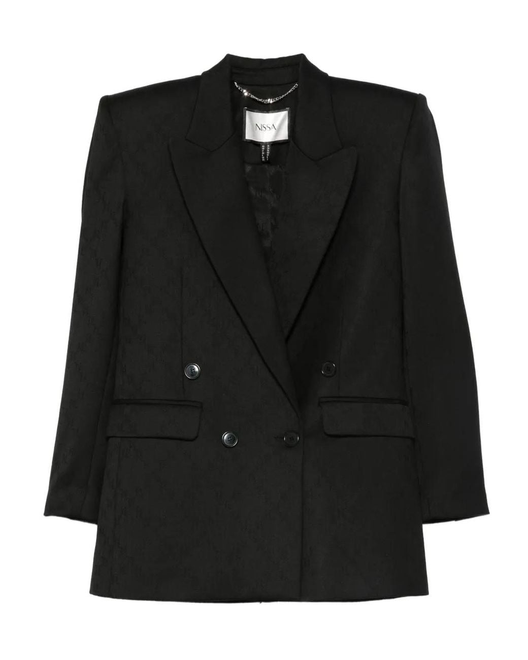 Nissa Black Double-Breasted Textured Jacket