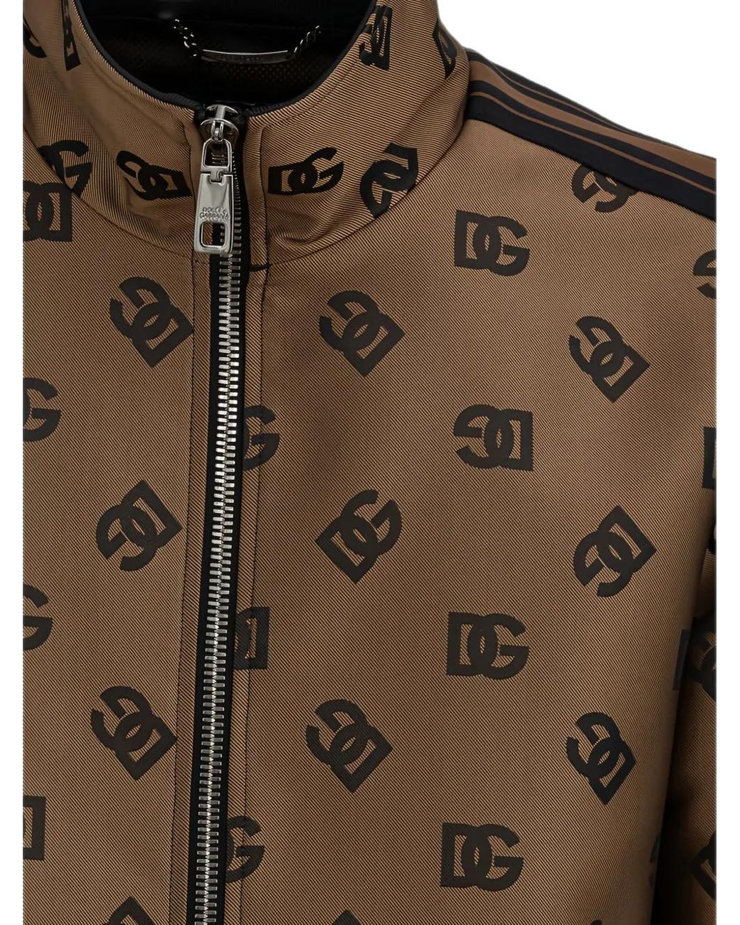 Dolce & Gabbana Brown Logo-Print High-Neck Track Jacket for men