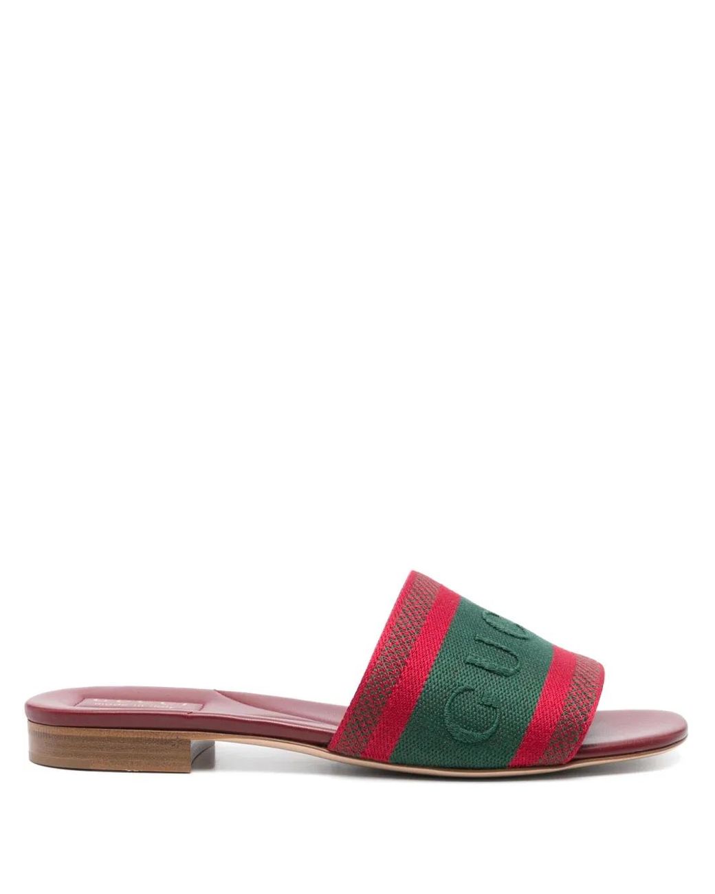 Gucci Red Slide Sandal With Web, Fabric