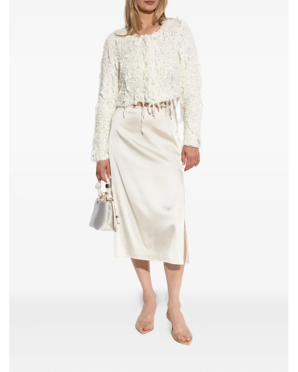 LoveShackFancy White Frayed Cardigan