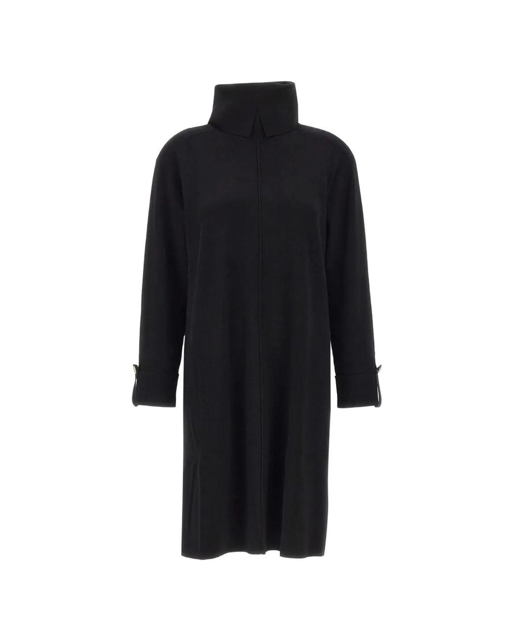 Elena Miro Black Raised-Seam Long-Sleeve Dress