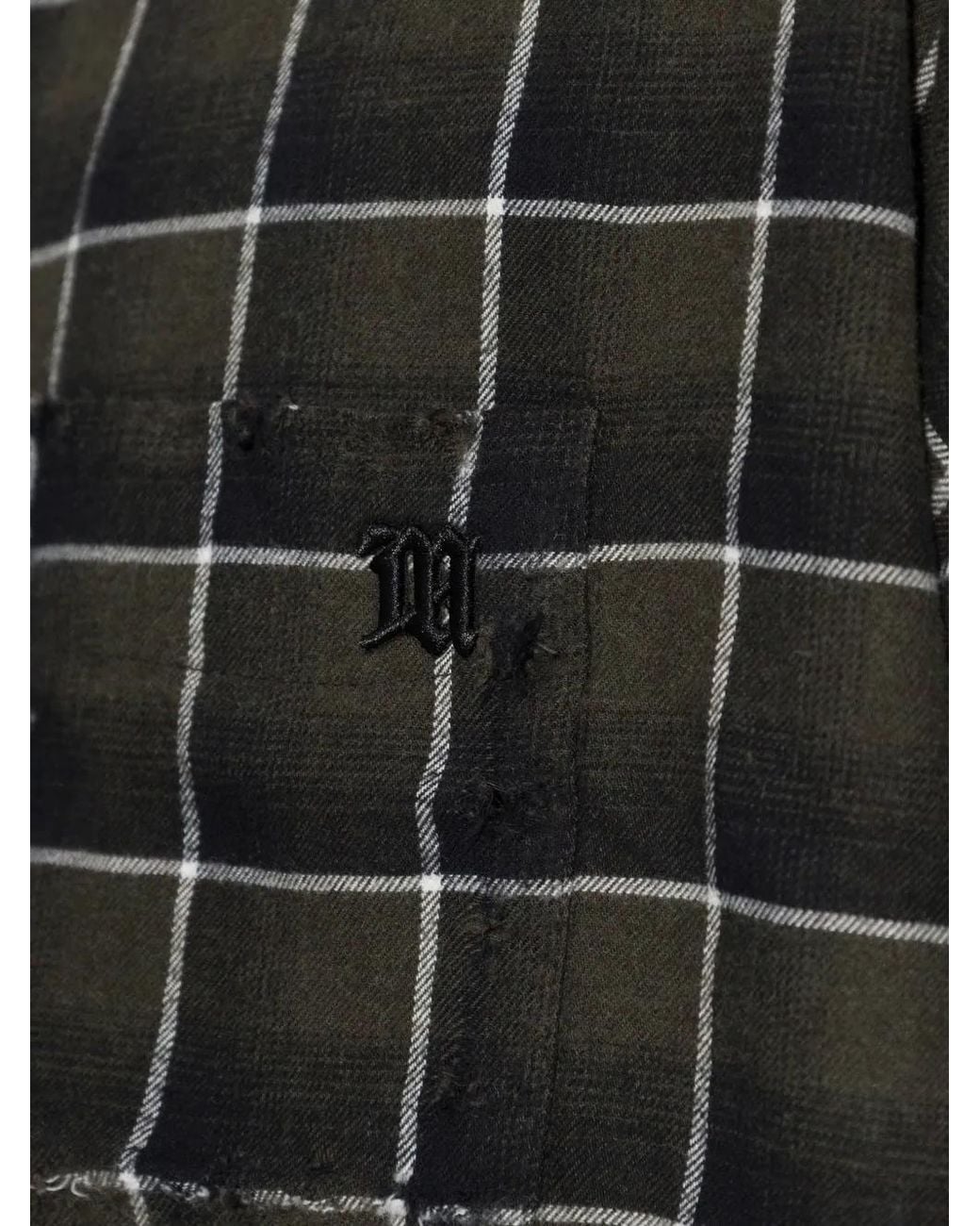 M I S B H V Black Tartan Plaid-Pattern Distressed-Effect Shirt for men