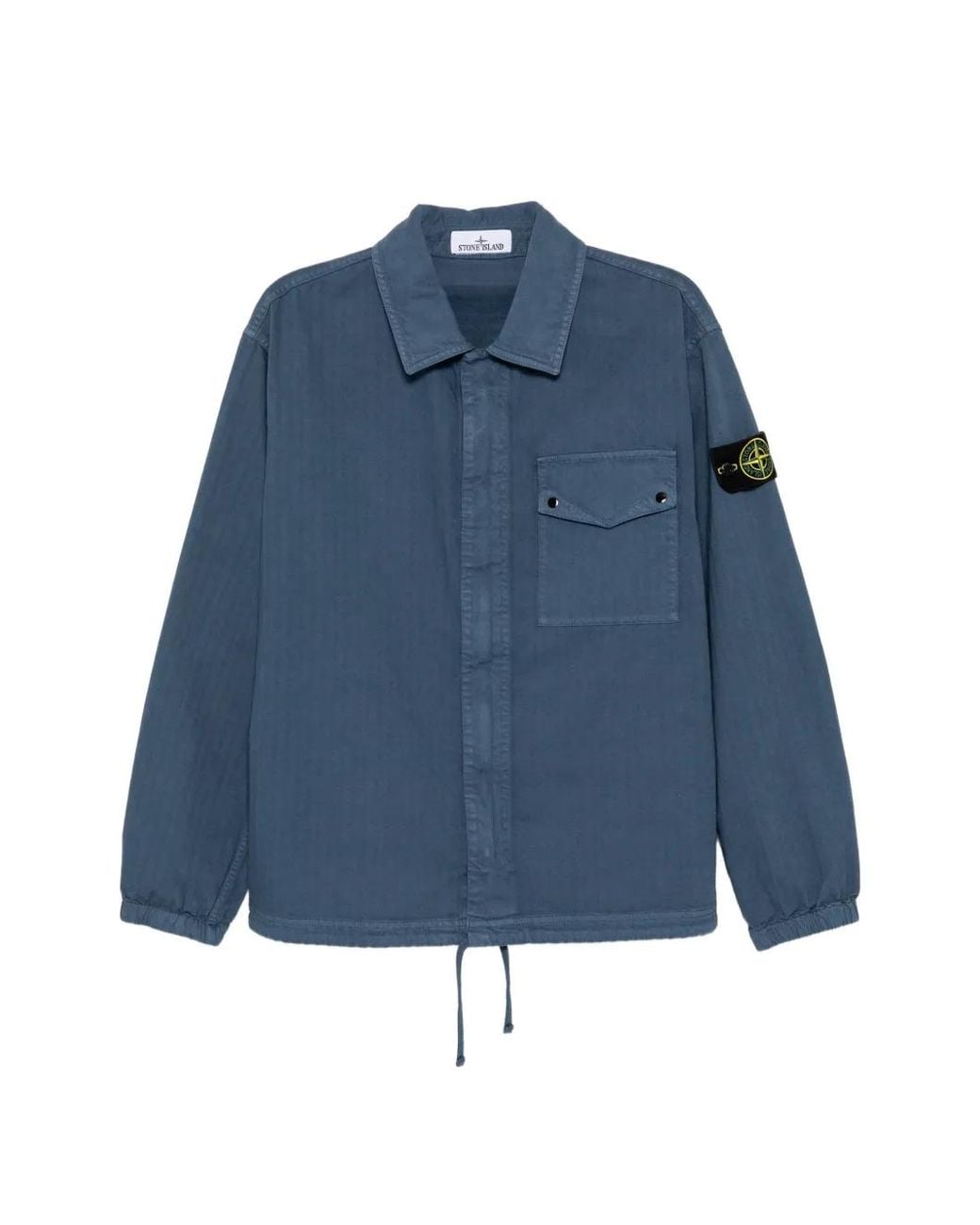 Stone Island Blue Compass-Patch Herringbone Shirt for men
