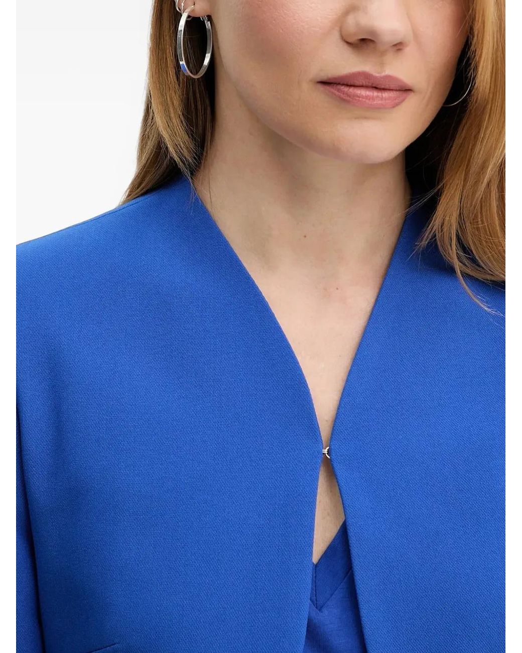Morgan Blue Cropped Button-Cuff Jacket