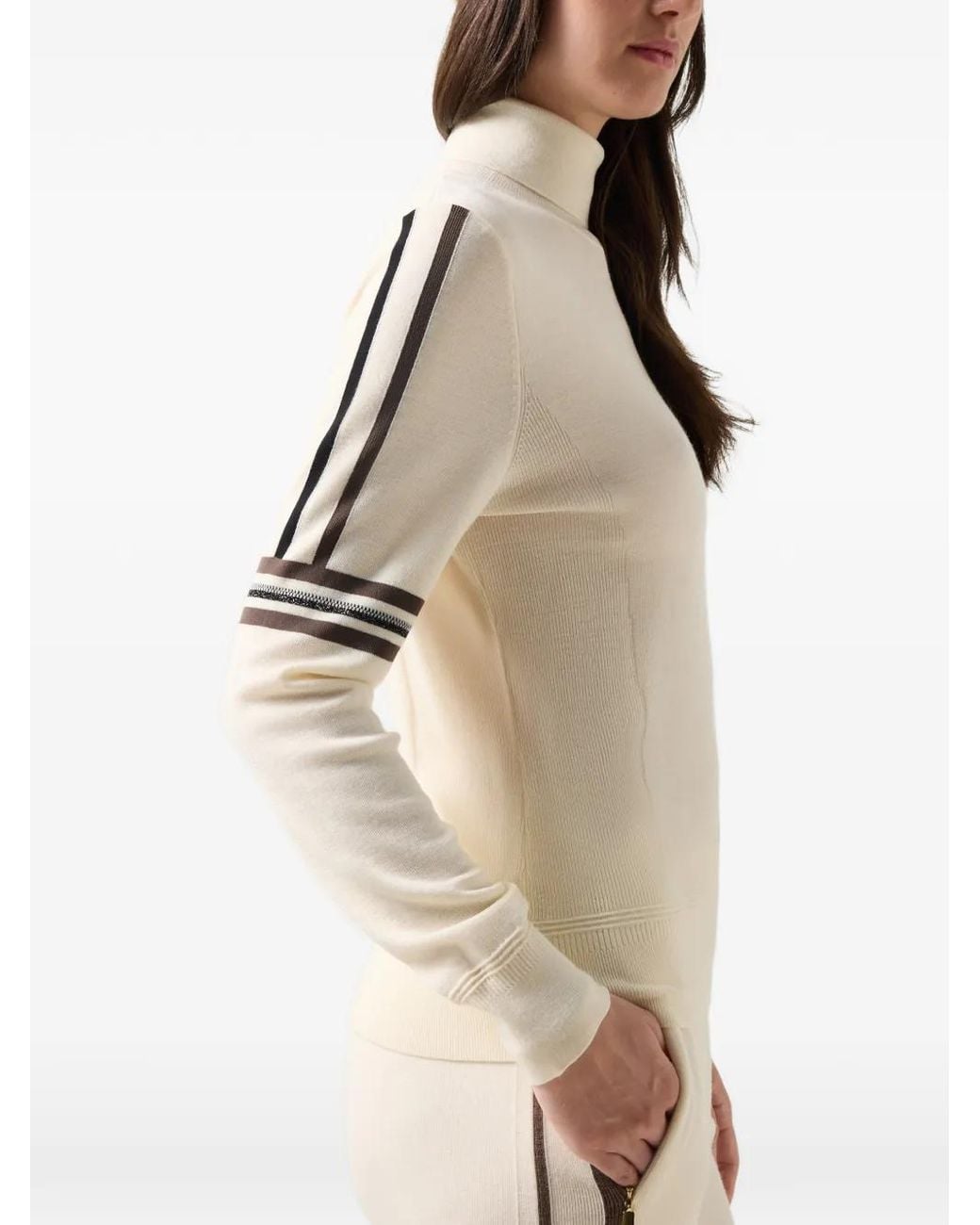 Bogner Natural Louise Stripe-Detail Roll-Neck Sweater