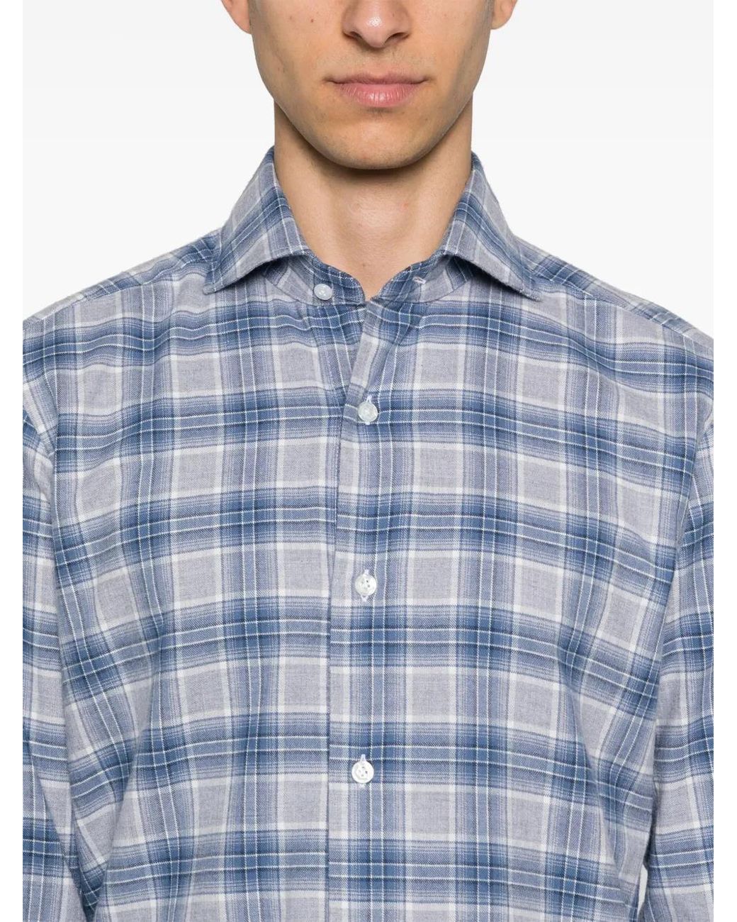 Barba Napoli Blue Checked Shirt for men