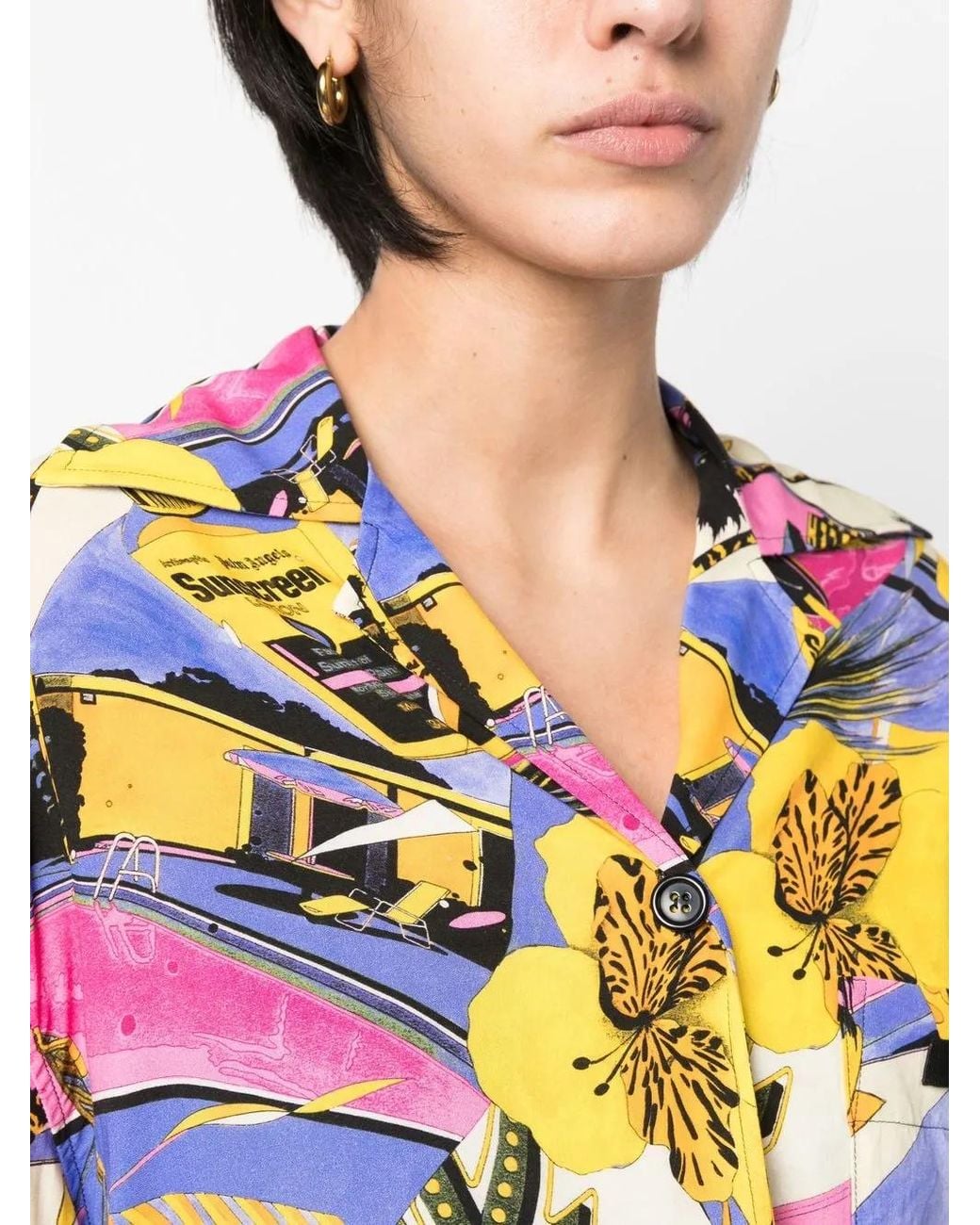 Palm Angels Multicolor Miami Graphic-Print Bowling Shirt