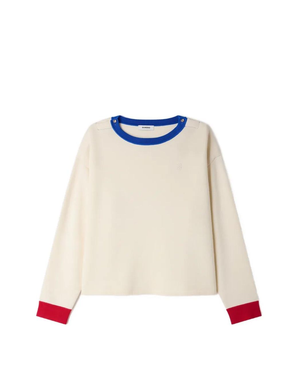 Sandro White Contrast Round-Neck Wool Sweater