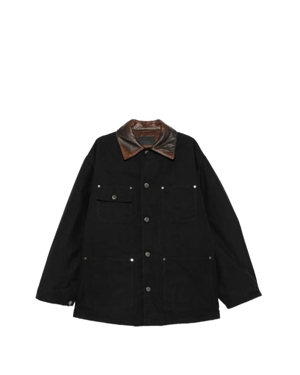 Prada Black Button-Up Leather-Collar Jacket for men