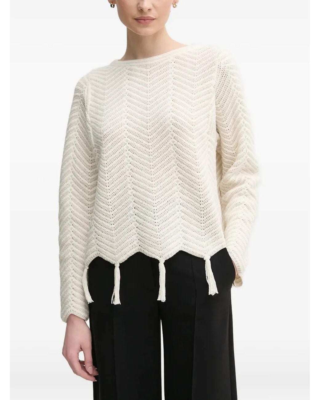Ouí White Tassel Chevron Knitwear