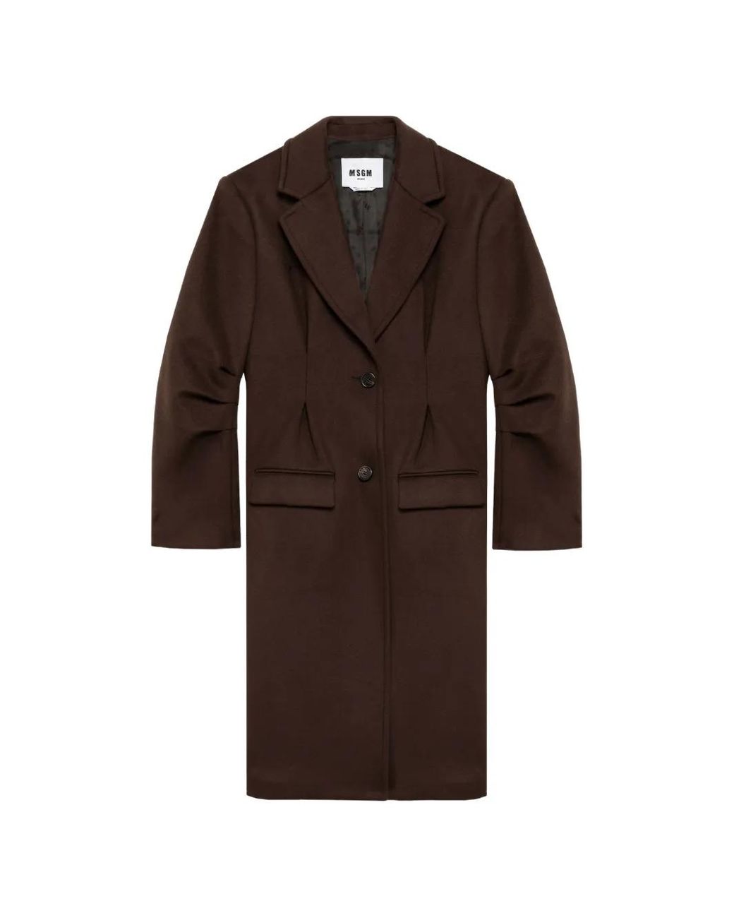 MSGM Brown Pleated-Sleeve Notched-Lapels Coat