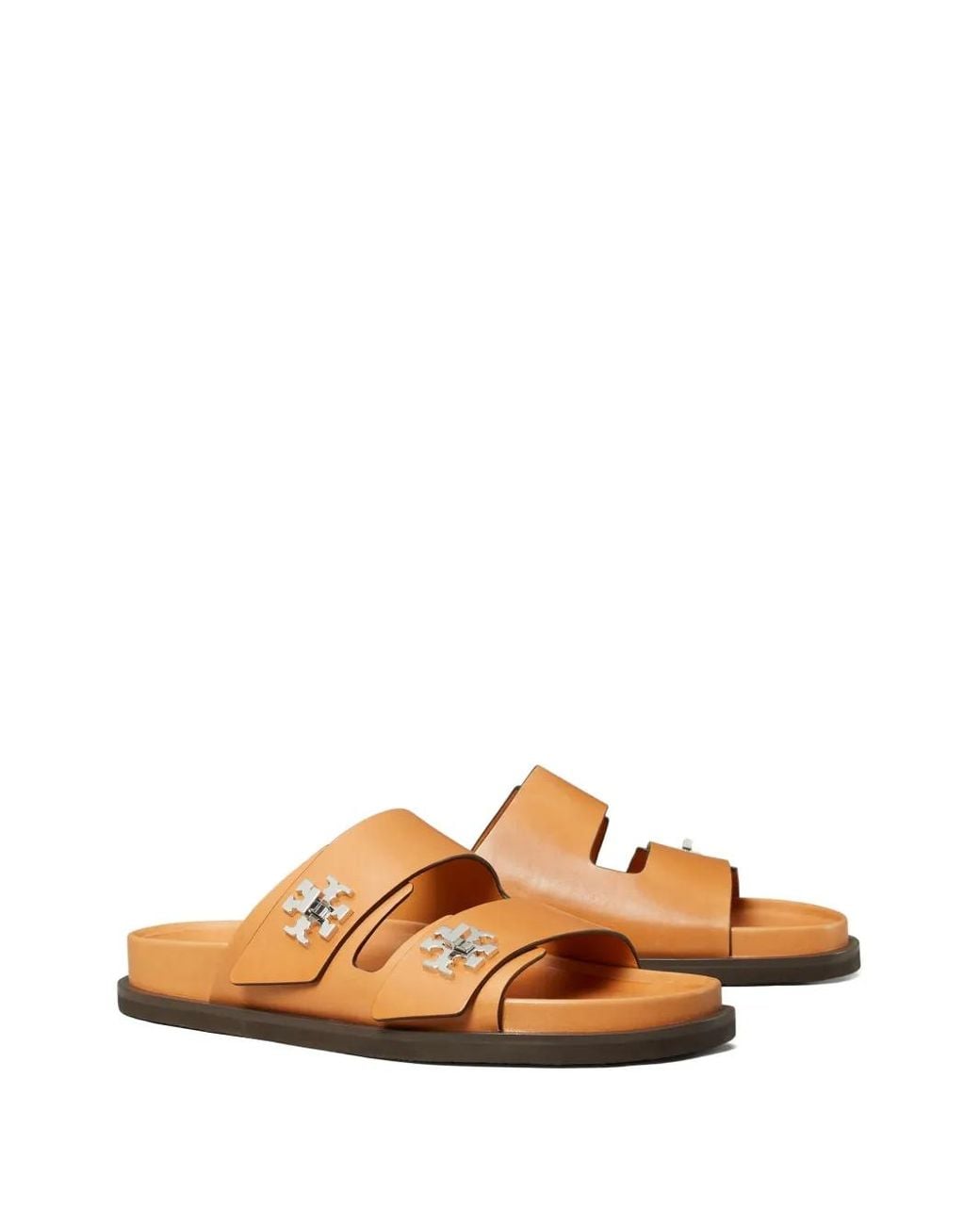 Tory Burch Brown Turnlock Leather Slides