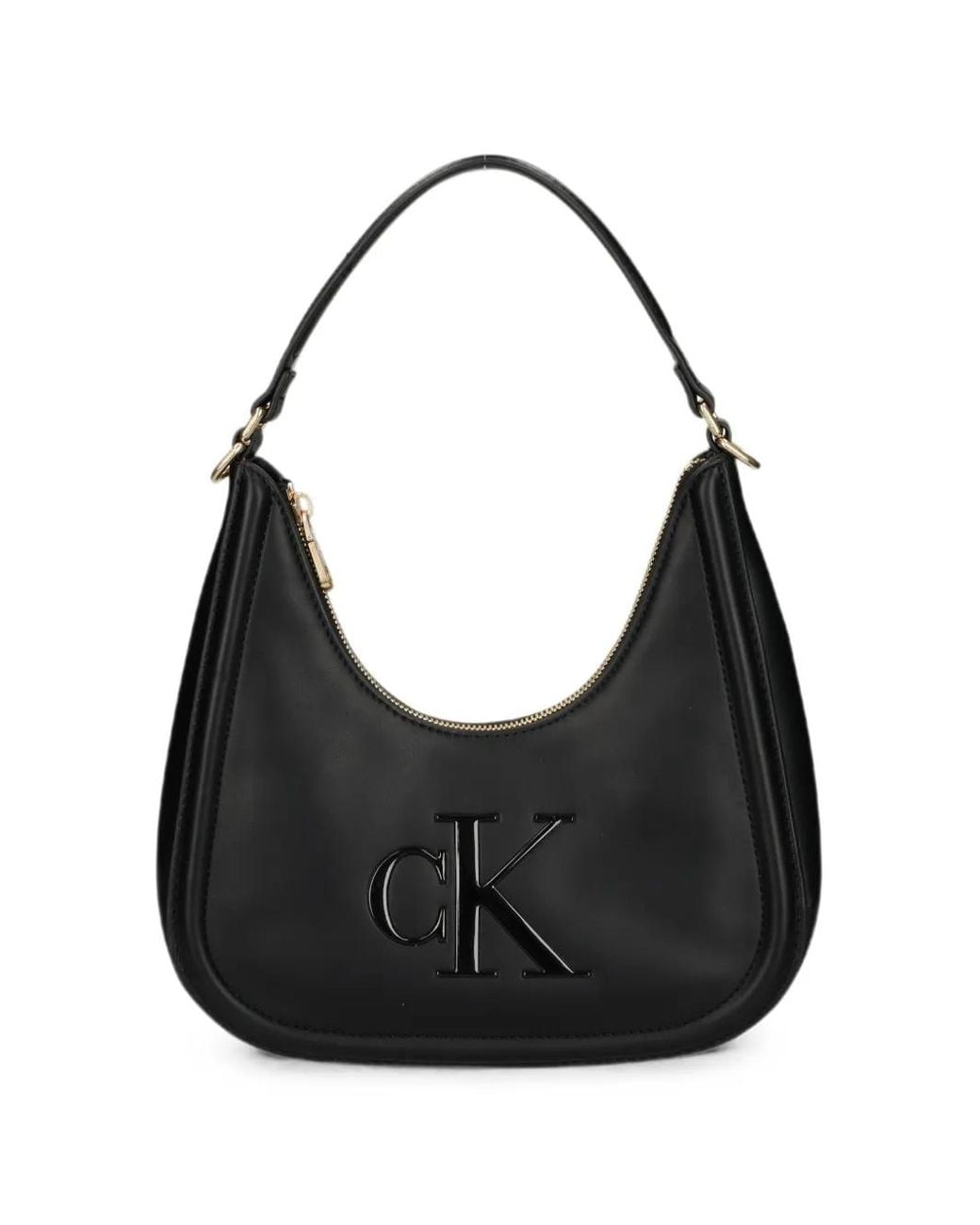 Calvin Klein Black Logo-Embossed Shoulder Bag