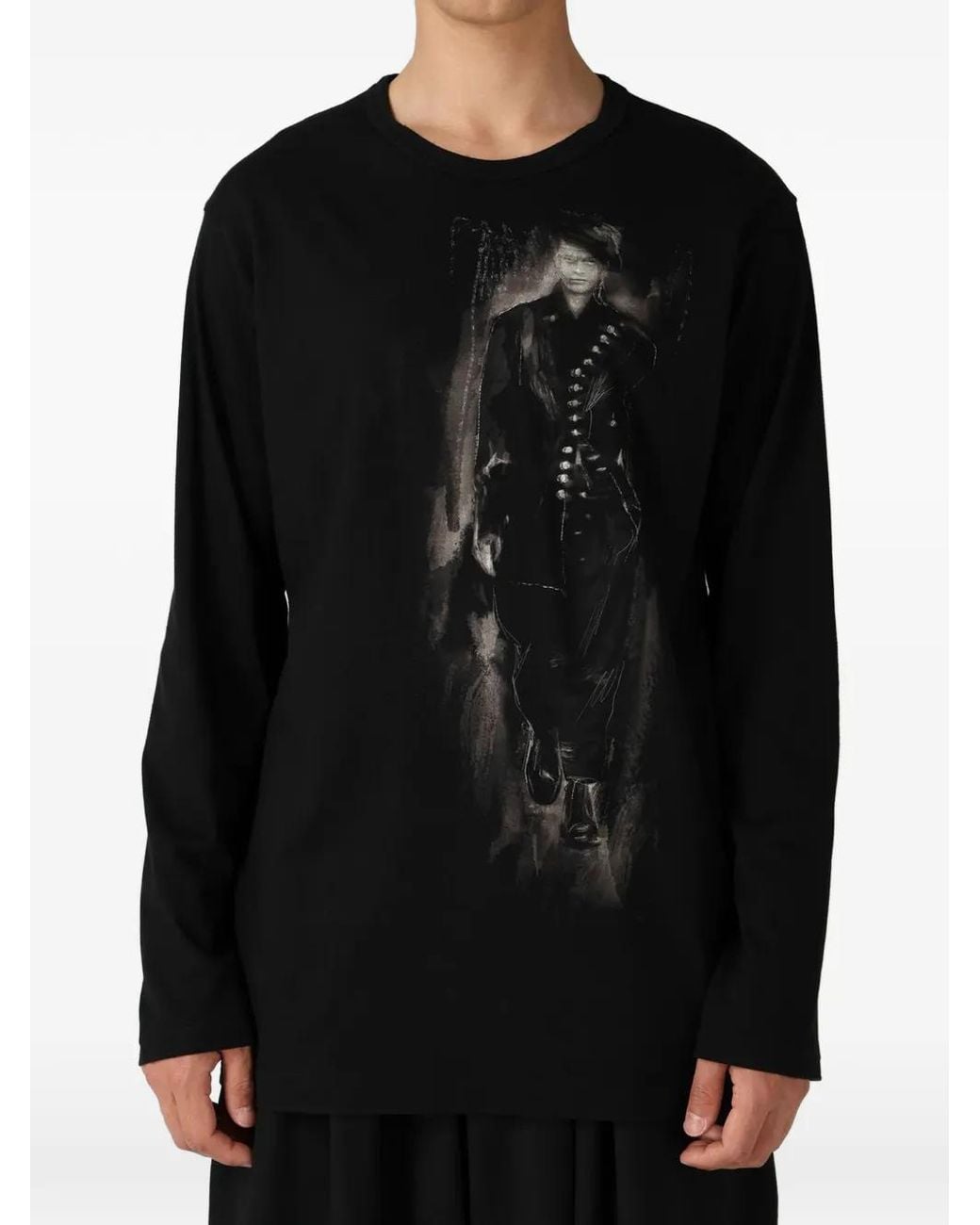 Yohji Yamamoto Black Graphic-Print Long-Sleeved T-Shirt for men