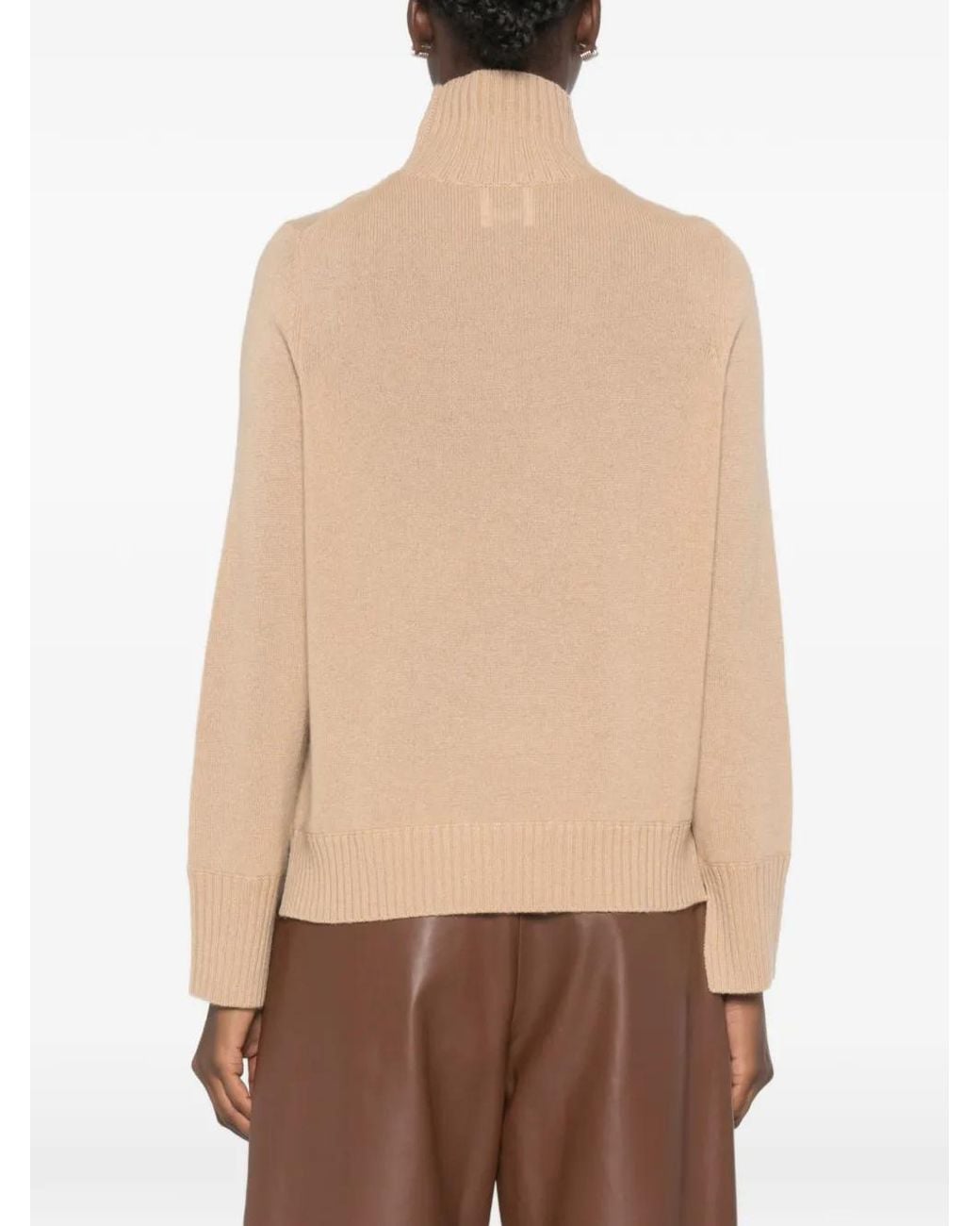 Allude Natural Ribbed-Knit Mock-Neck Sweater