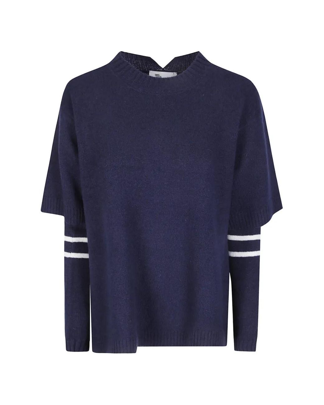 Sibel Saral Blue Layered-Sleeve Striped Sweater