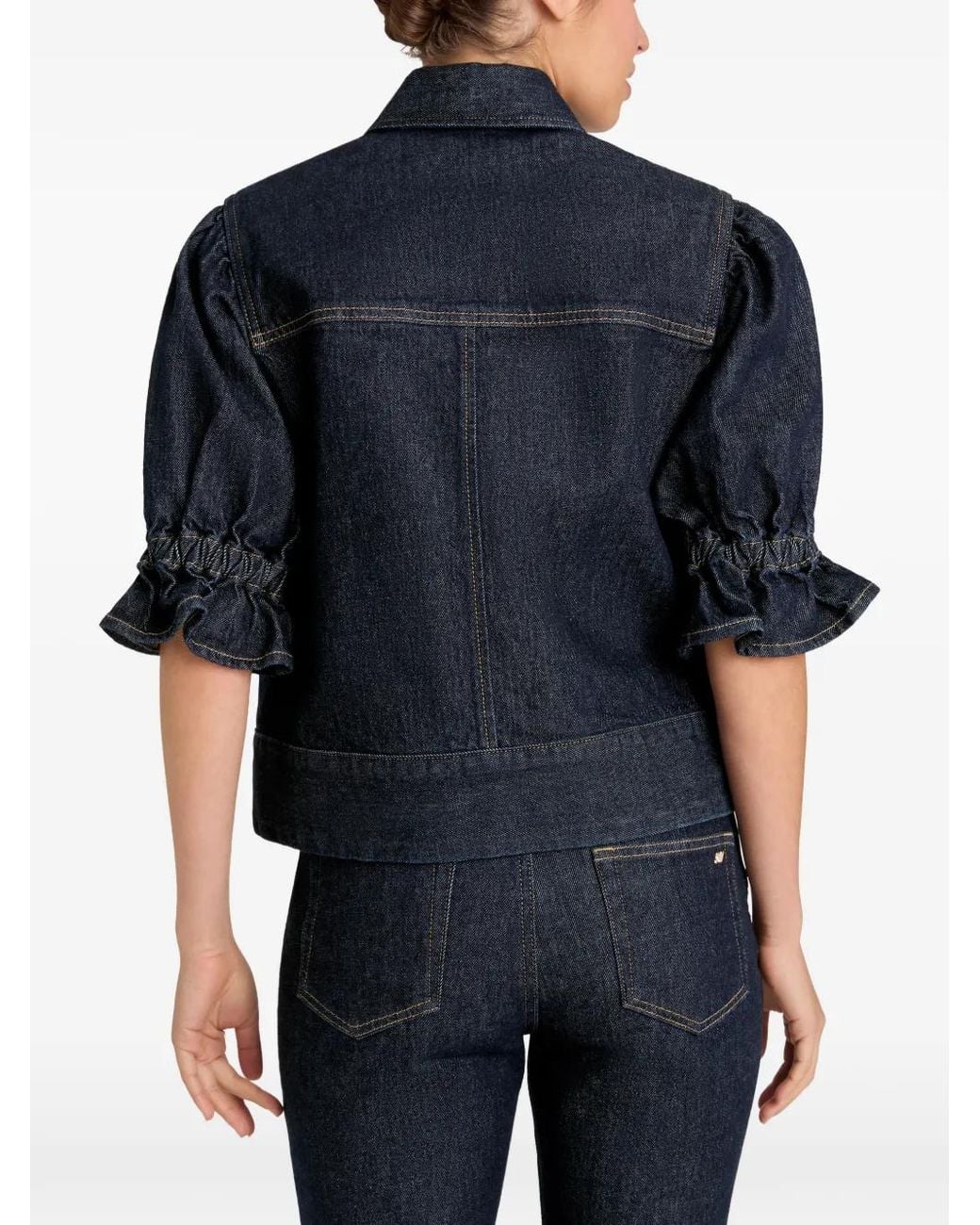 Cinq À Sept Blue Holly Ruffled Puff-Sleeve Denim Jacket
