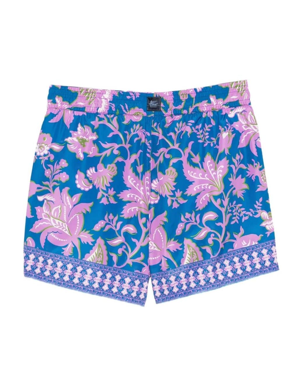 Etro Blue Swim Shorts With Floral Print Trim for men