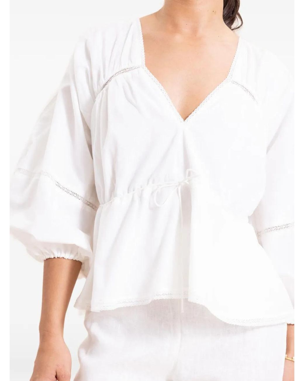 Faithfull The Brand White Seco Lace-Trim Blouse