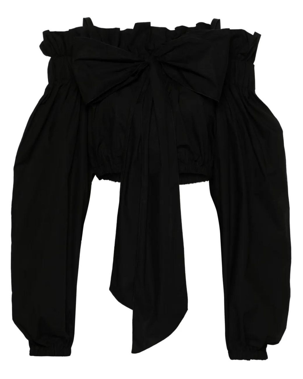 Patou Black Balloon Sleeve Crop Top