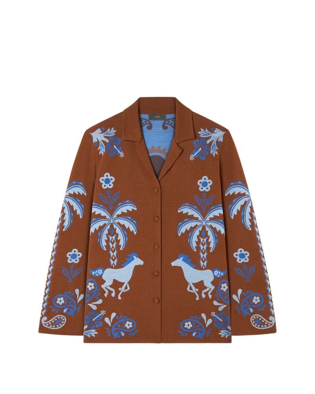 Alanui Brown Island Roots Jacquard-Knit Shirt