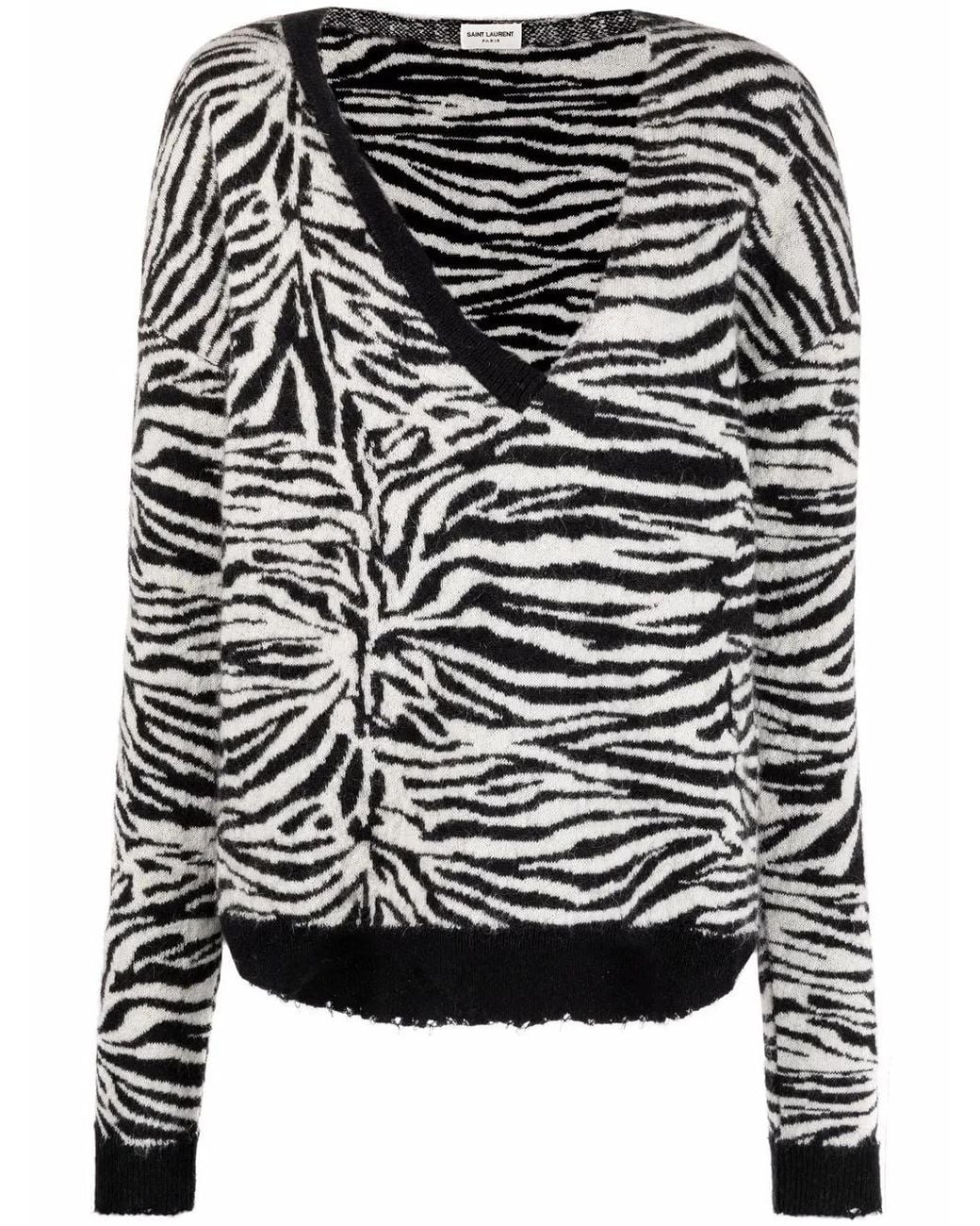 Saint Laurent White Zebra-pattern Ripped Jumper