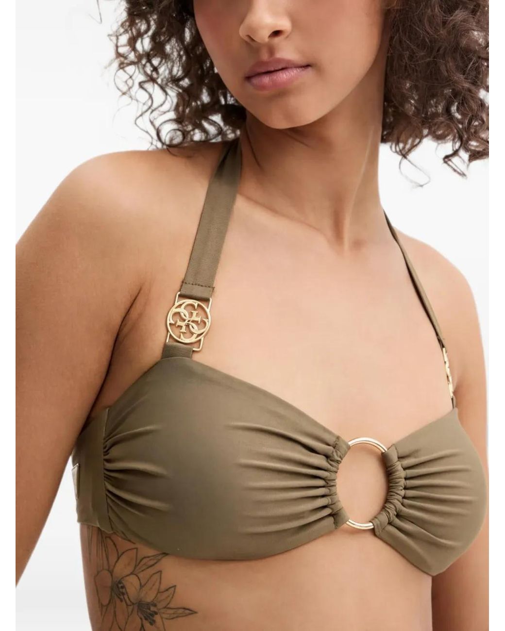 Guess Green Logo-Plaque Ring-Detail Bikini