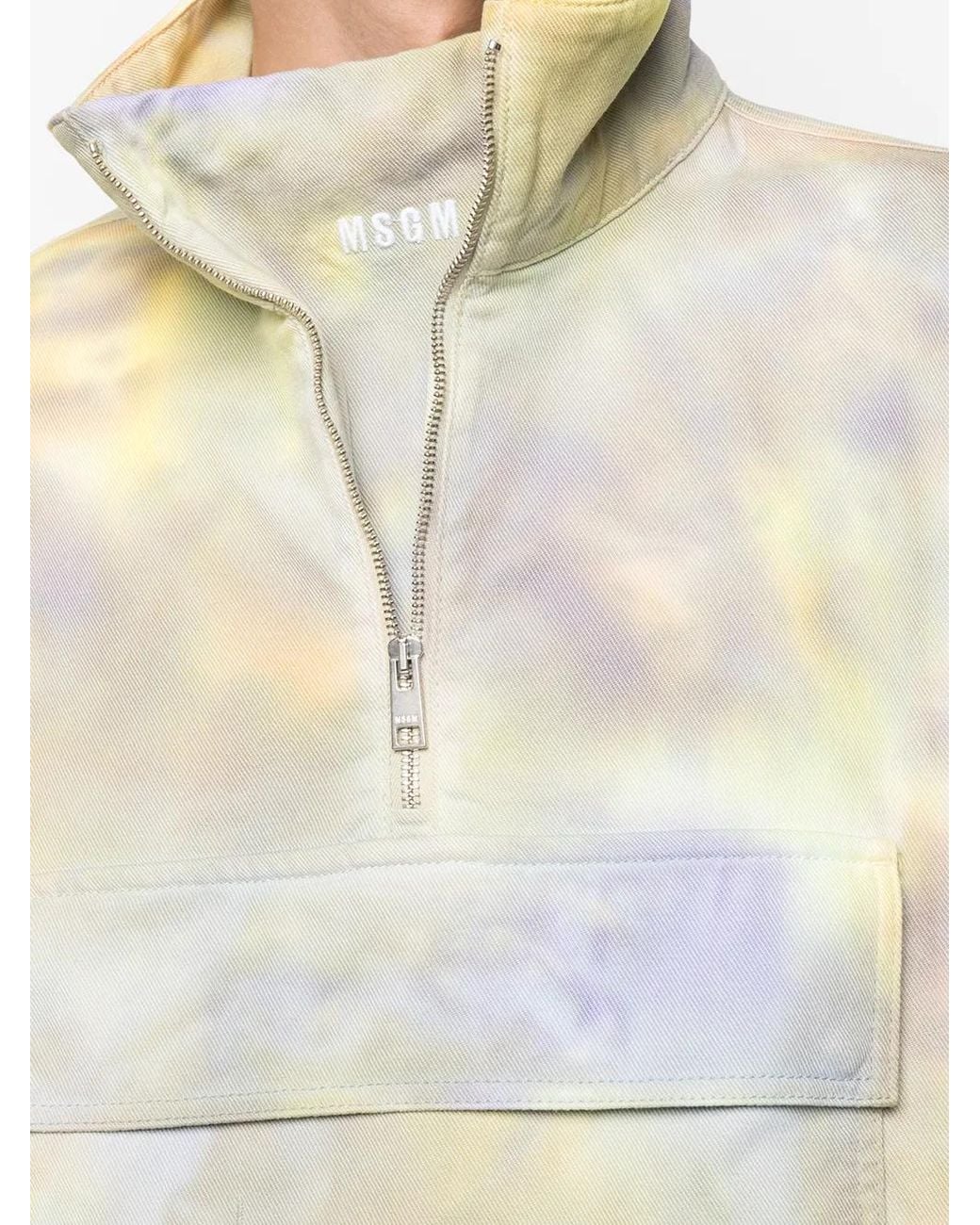 MSGM Gray Tie-Dye Pattern Half-Zip Sweatshirt for men